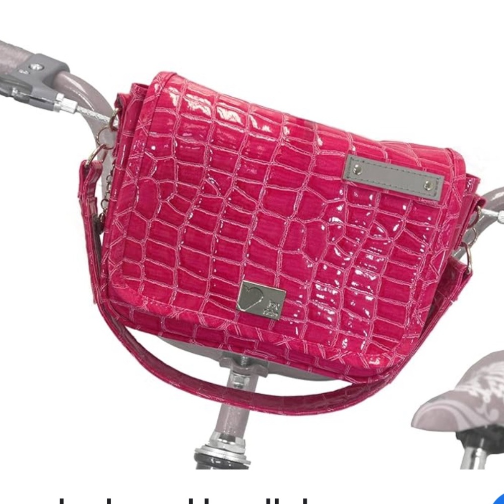 Joy Ride Handlebar Bag Insulated Reflective - Pink Faux Leather w/Straps